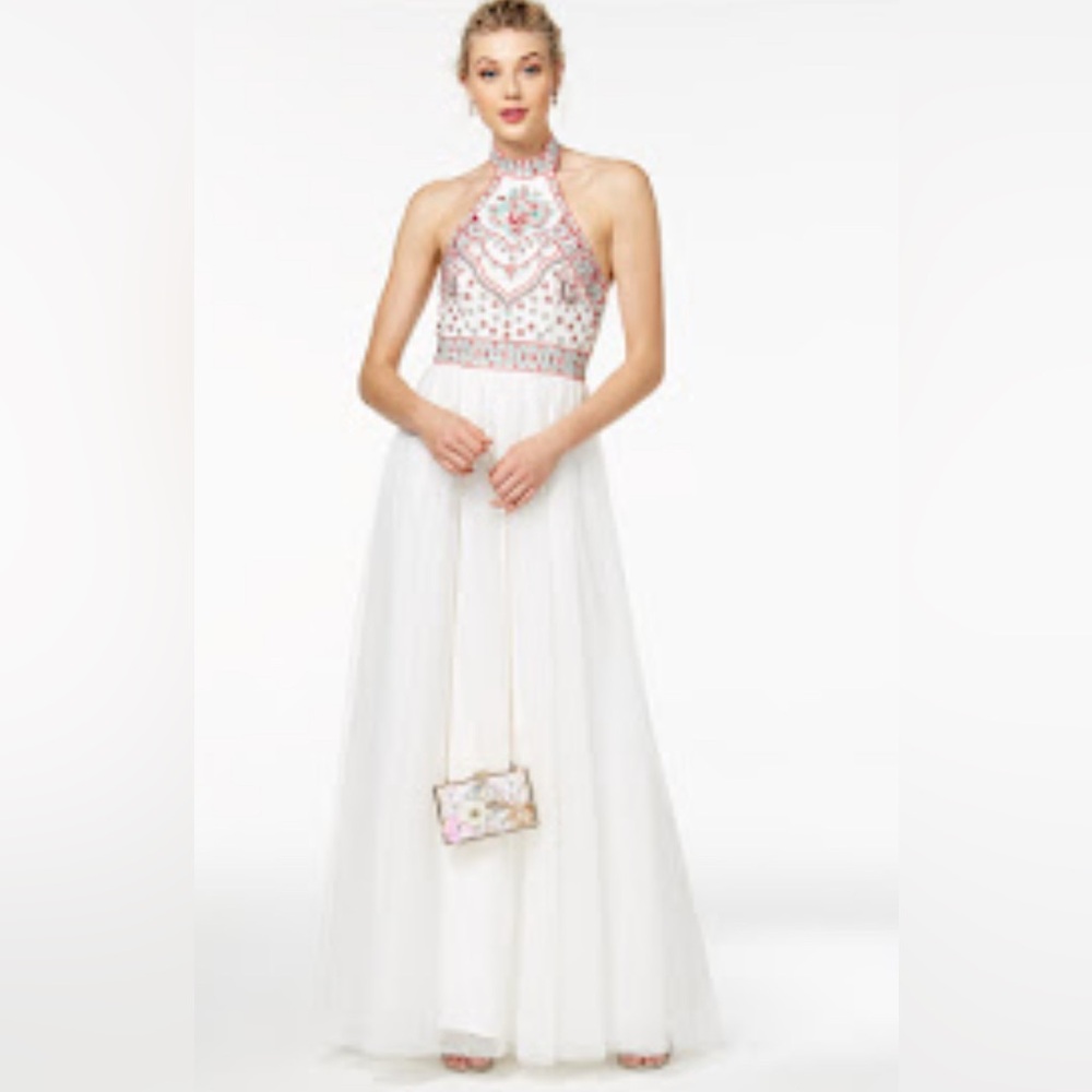 Elegant White and Pink Embellished Women's Dress